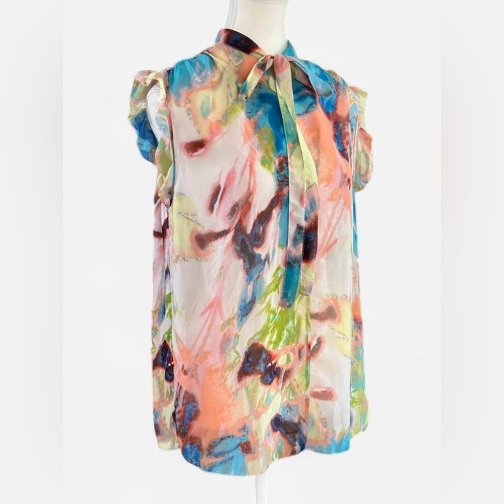 Simply Vera Vera Wang Watercolor Tie Neck Blouse Size L
